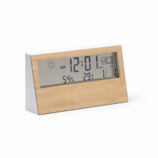 CRONOS - Zegar ze stacją pogodową z bambusowym frontem